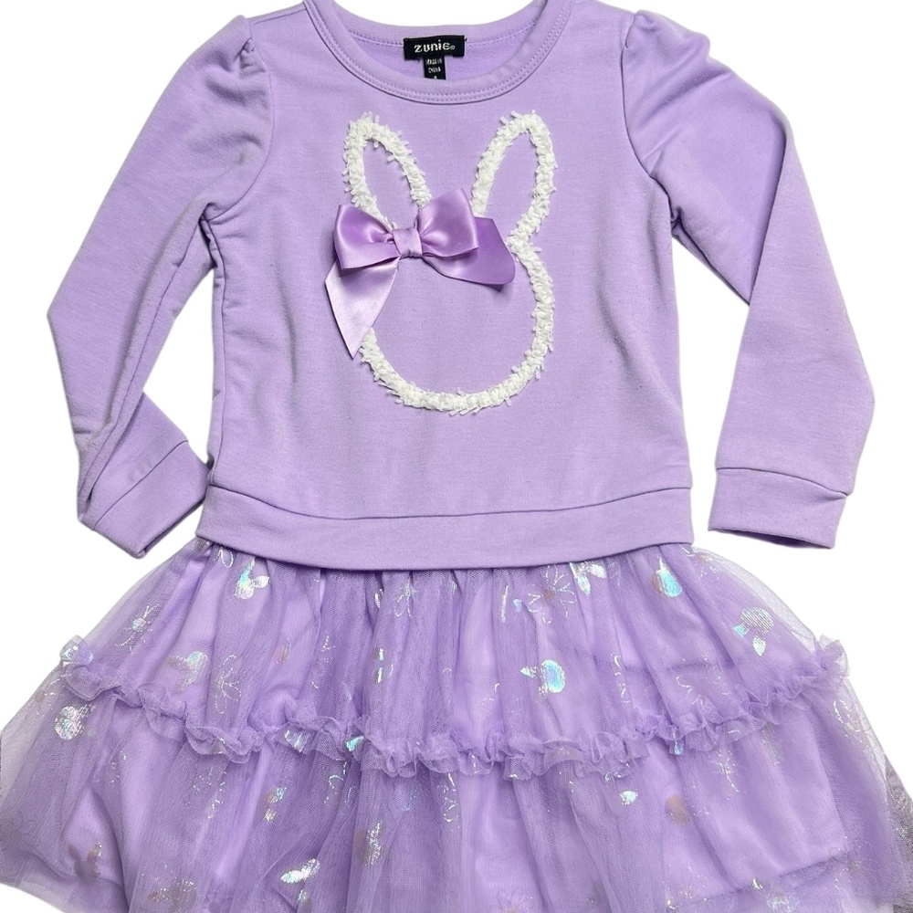 Zunie Lavender Bunny Long Sleeve Tulle Dress – Size 4